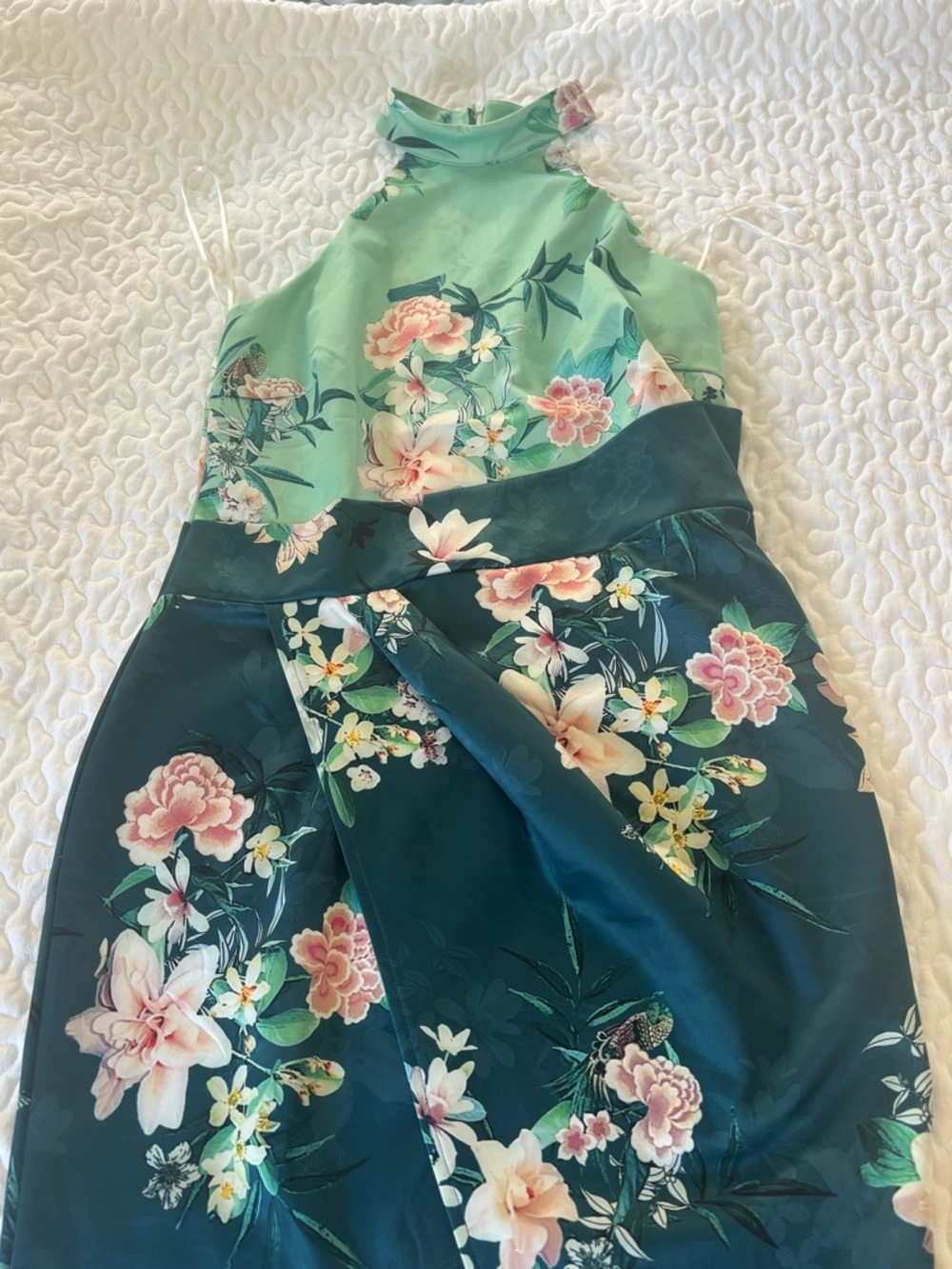Women’s Floral High-Neck Teal Halter Dress Spring summer brand new no tags
